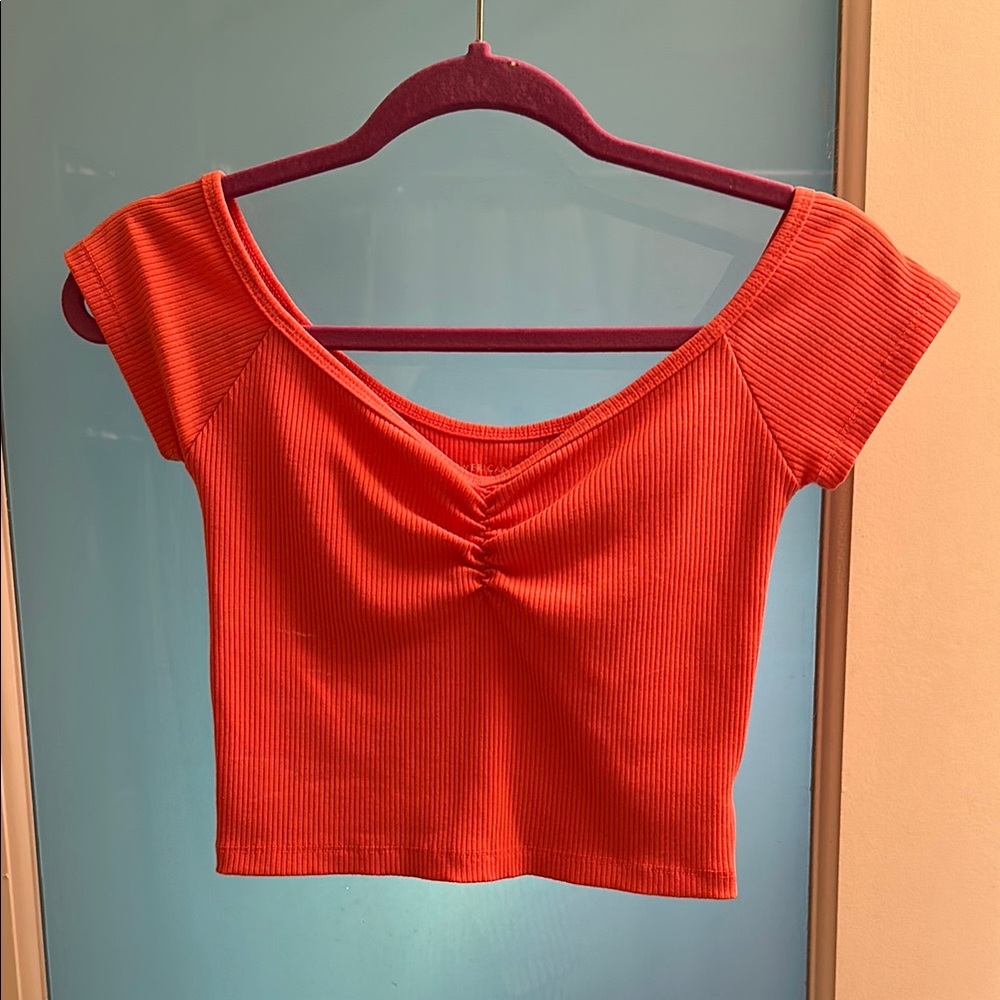 Coral Ribbed Women's Top